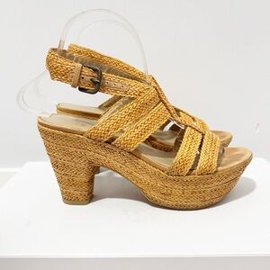 Stuart Weitzman Womens Woven Platform Sandals Sz 7 Waveit Raffia Heels Slingback